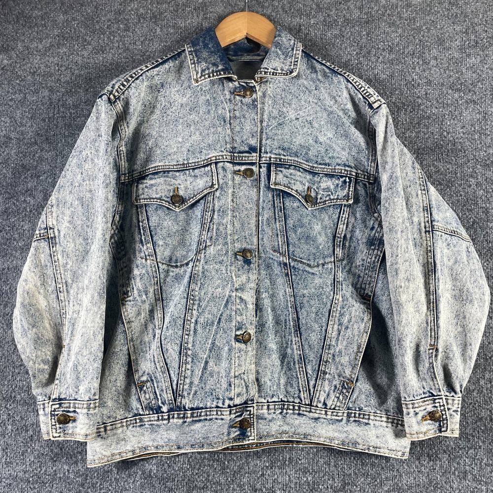 Vintage Stefano Jacket Womens Medium Blue Acid Wash Trucker 80s Pockets Retro